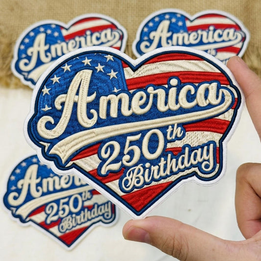 Patriotic America 250th Birthday Embroidered Patch USA Flag Heart Patch