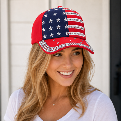 Rhinestone American Flag Sparkle 250 Years of Freedom Hat – Patriotic Baseball Cap