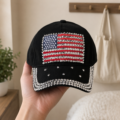 American Flag Rhinestone Bling 250th Anniversary Baseball Cap – Patriotic USA Hat