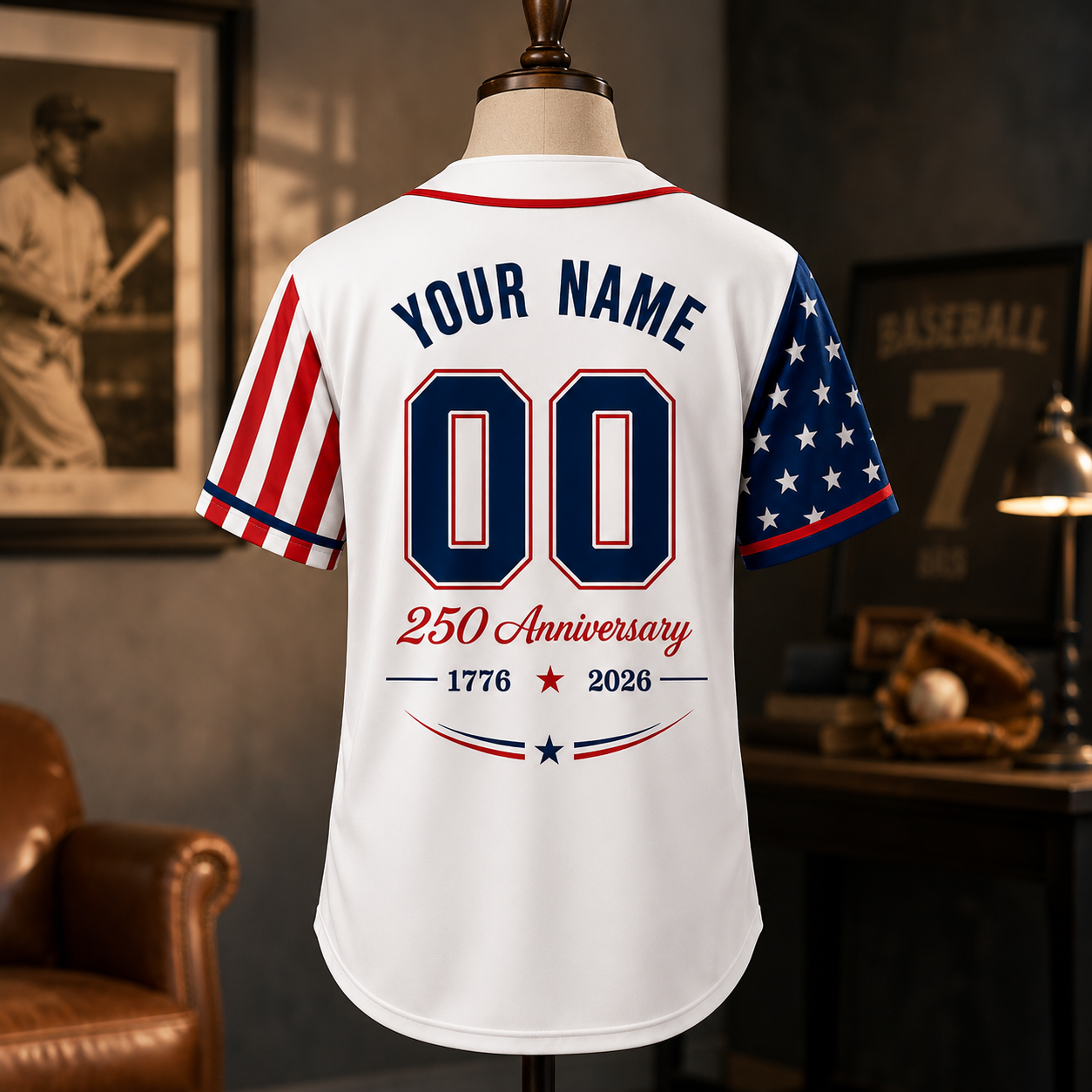 Personalized USA Flag Patriotic - USA 250th Anniversary Baseball Jersey