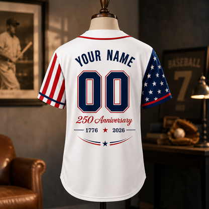 Personalized USA Flag Patriotic - USA 250th Anniversary Baseball Jersey