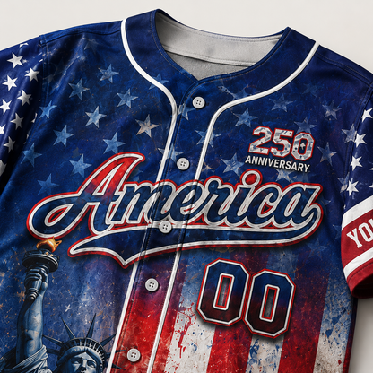 Personalized America Patriotic 250th Anniversary Baseball Jersey Shirt