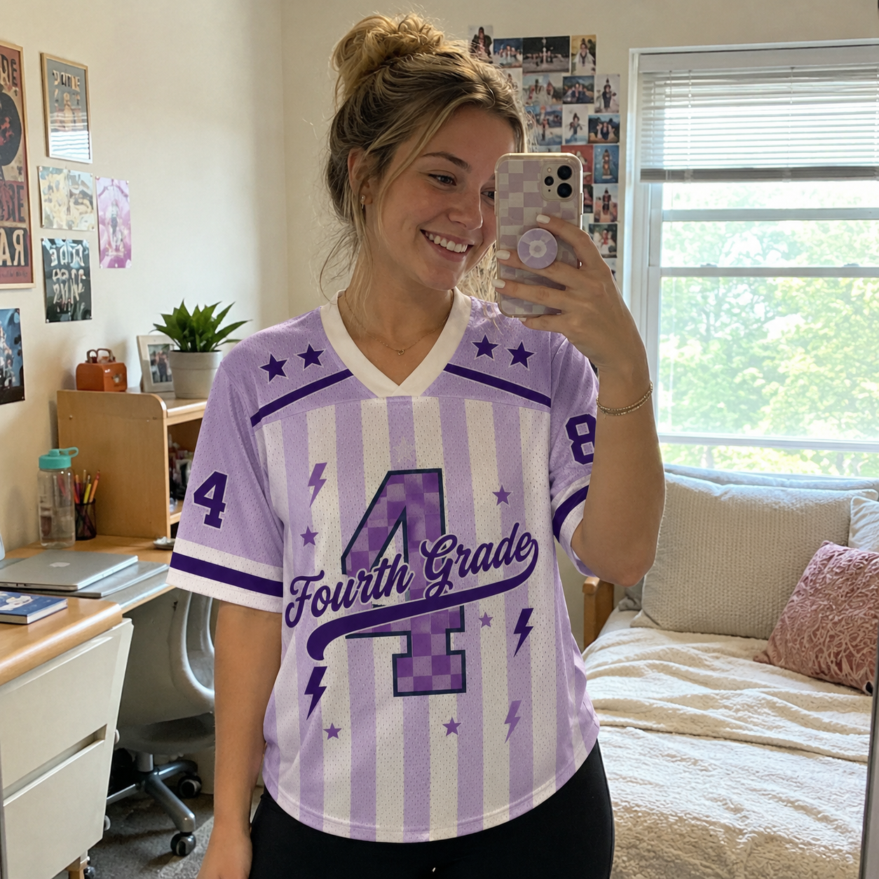 Personalized Grade And Name Preppy Stripes Stars Teacher Mesh Jersey