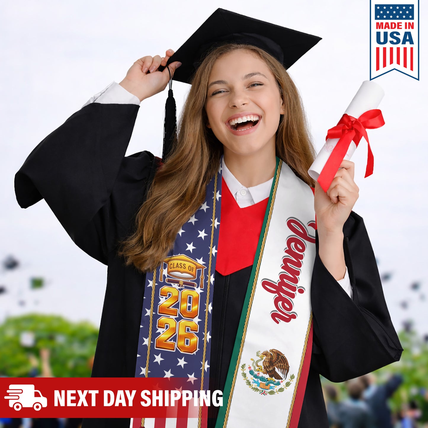Country Flag Class of 2026 Stoles Sash, Graduation Gift, Senior Gift