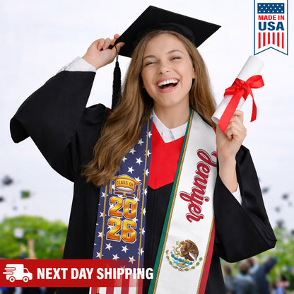 Country Flag Class of 2026 Stoles Sash, Graduation Gift, Senior Gift