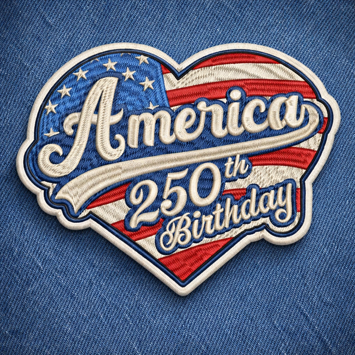 Patriotic America 250th Birthday Embroidered Patch USA Flag Heart Patch