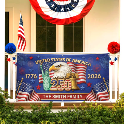 Custom Outdoor Banner – America 250th Anniversary Personalized Family Gifts