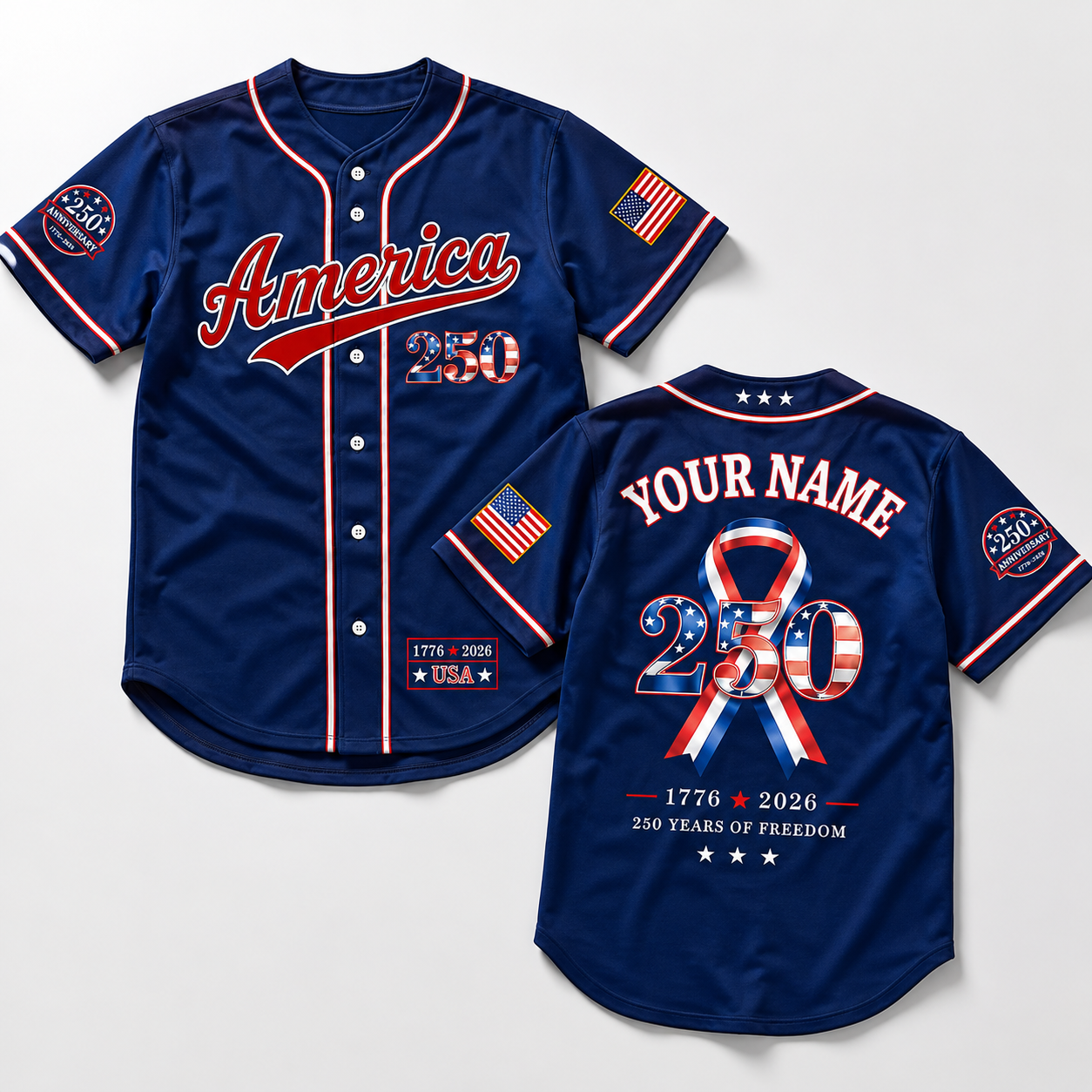 Personalized USA Flag Patriotic - USA 250th Anniversary Baseball Jersey