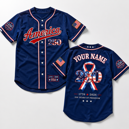 Personalized USA Flag Patriotic - USA 250th Anniversary Baseball Jersey