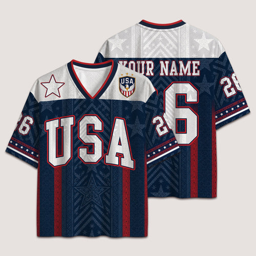 USA Patriotic Football Jersey - Custom Name & Number Patriotic Mesh V-Neck Shirt