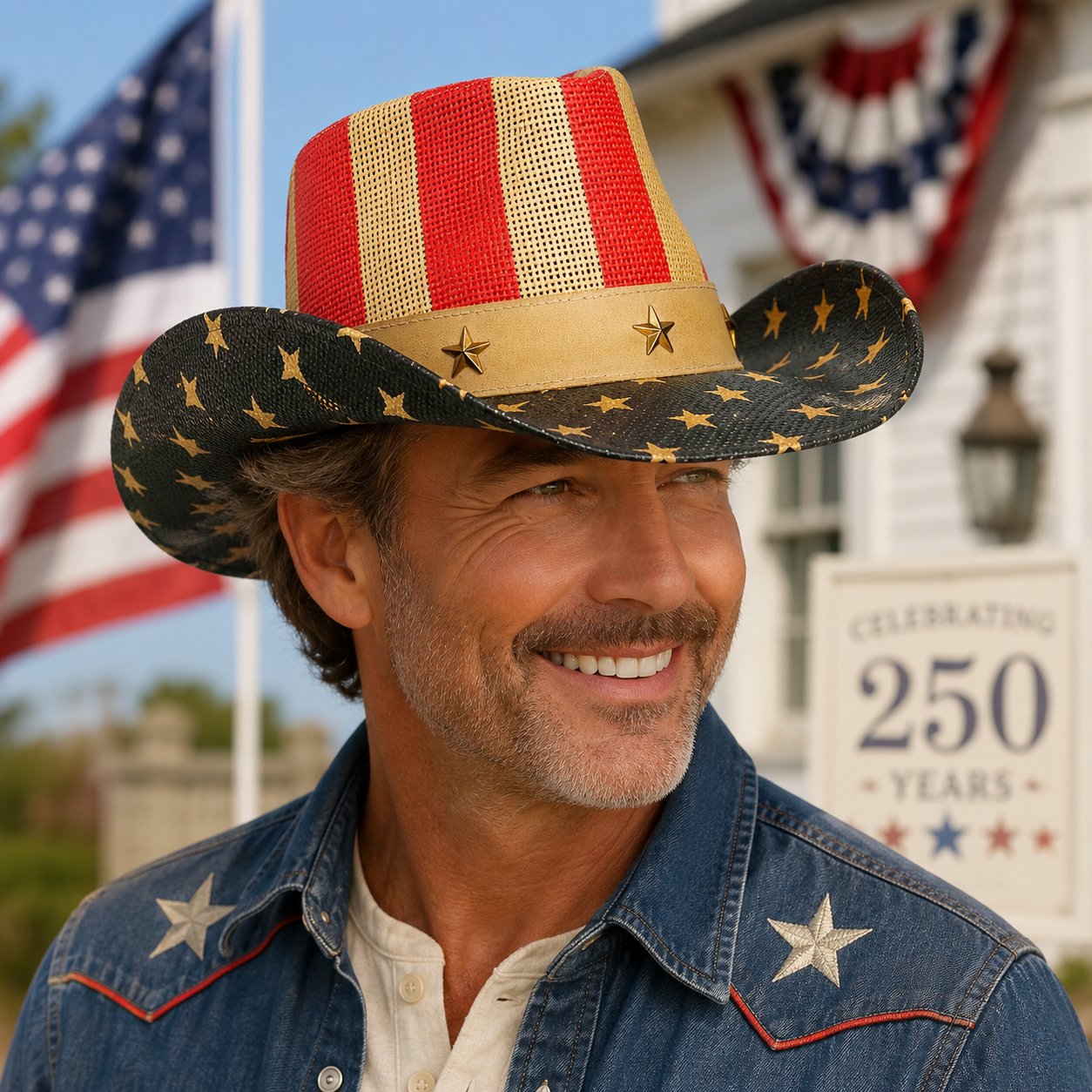 Western America Flag Vintage Cowboy Hat- USA Patriotic Fedora Hat