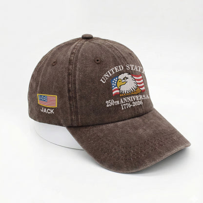 Custom Patriotic United States Embroidered Vintage Washed Baseball Cap | 250th Anniversary Hat