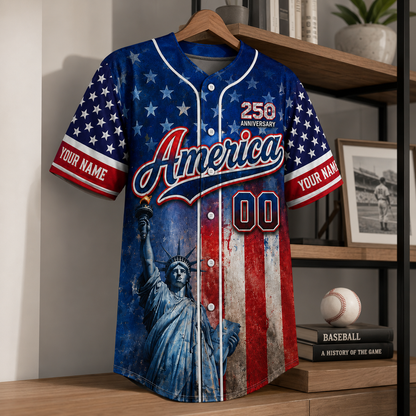 Personalized America Patriotic 250th Anniversary Baseball Jersey Shirt