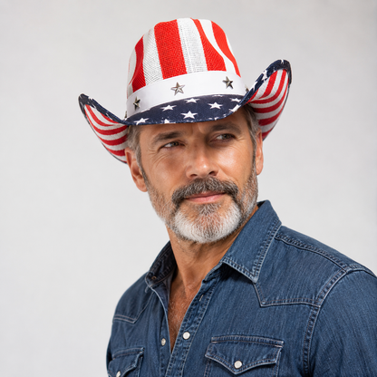 Western America Flag Vintage Cowboy Hat- USA Patriotic Fedora Hat