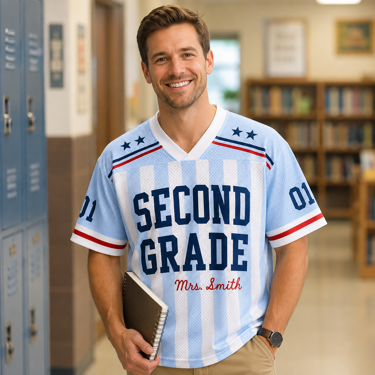 Personalized First Grade Teacher Shirt Drop Shoulder Mesh Football Jersey