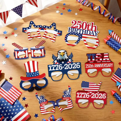 [Combo 13PCS] 250th Anniversary USA Patriotic Eyeglasses Party Decorations Paper Eyewear