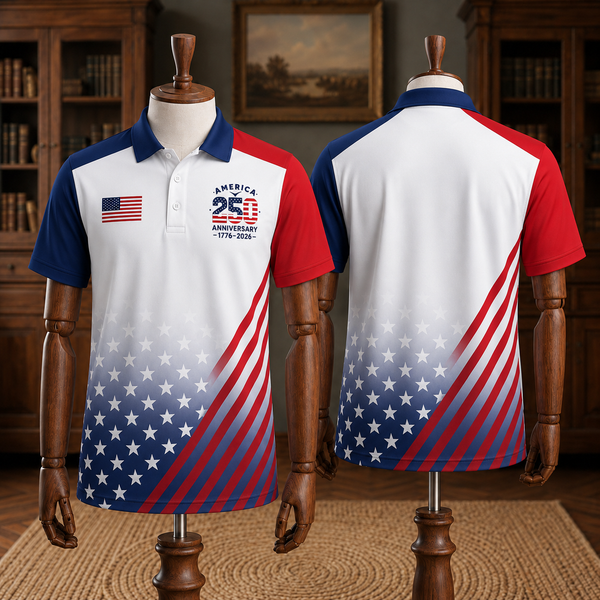 America 250th Anniversary Polo Shirt, 1776-2026 Semiquincentennial Patriotic Golf Shirt