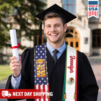 Country Flag Class of 2026 Stoles Sash, Graduation Gift, Senior Gift