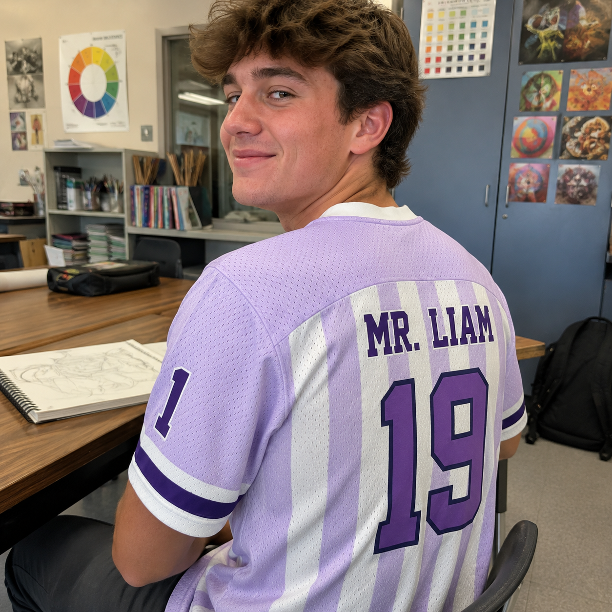 Personalized Grade And Name Preppy Stripes Stars Teacher Mesh Jersey