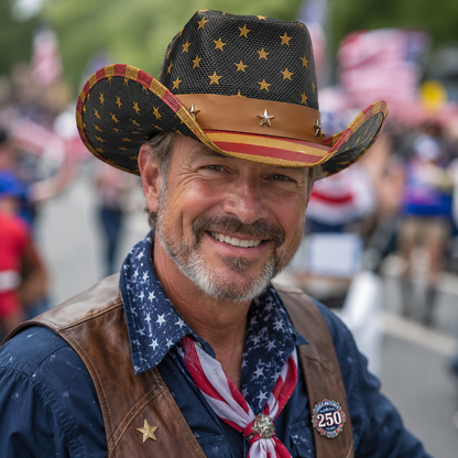 Western America Flag Stars & Stripes Cowboy Hat- USA Patriotic Fedora Hat