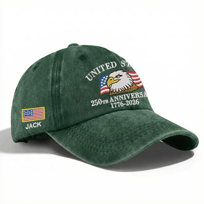 Custom Patriotic United States Embroidered Vintage Washed Baseball Cap | 250th Anniversary Hat