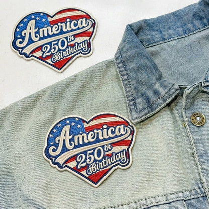 Patriotic America 250th Birthday Embroidered Patch USA Flag Heart Patch