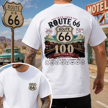 [Two Side] Route 66 Centennial 8 States 2448 Miles Unisex T-Shirt 1926-2026