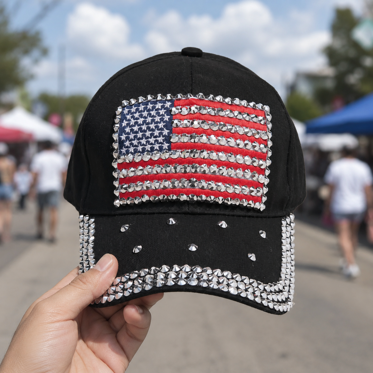 American Flag Rhinestone Bling 250th Anniversary Baseball Cap – Patriotic USA Hat