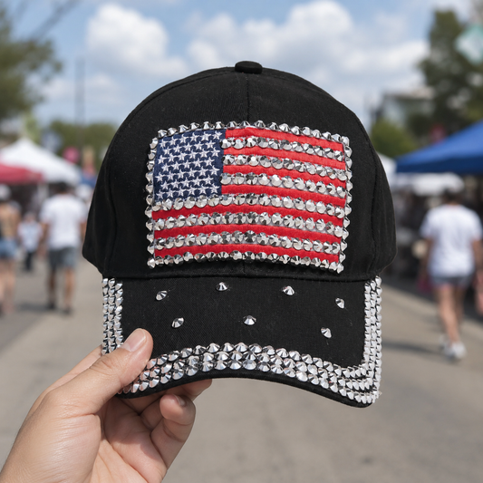 American Flag Rhinestone Bling 250th Anniversary Baseball Cap – Patriotic USA Hat