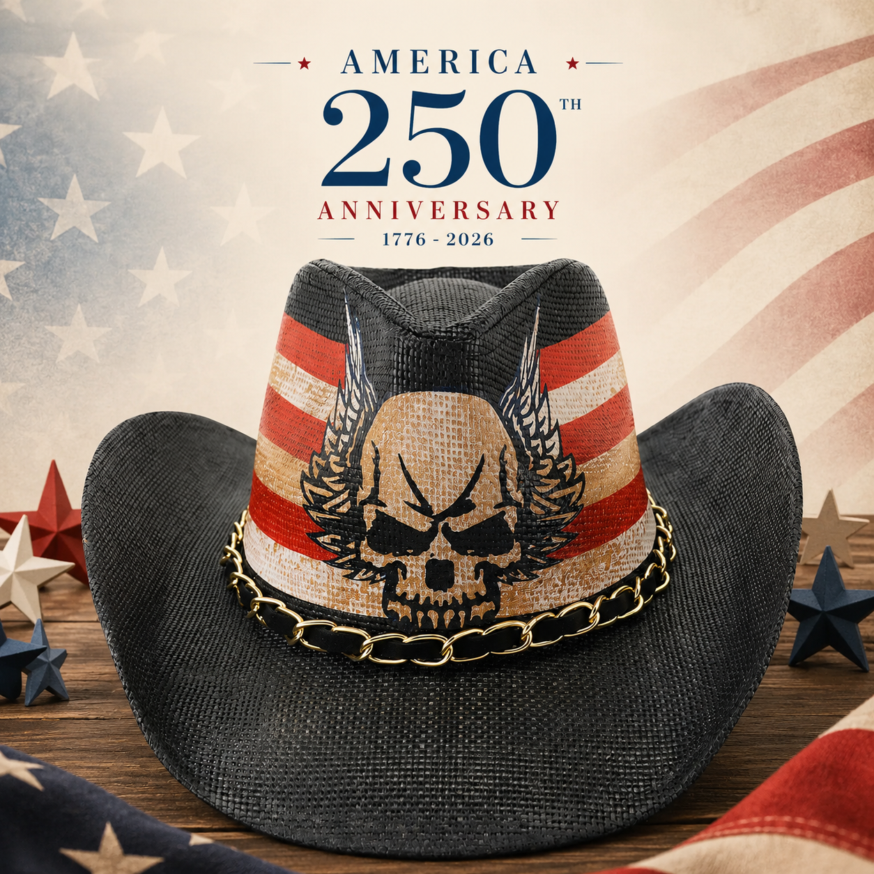 Skull Wing Western Style Unisex Cowboy Hat - USA 250th Anniversary Fedora Hat