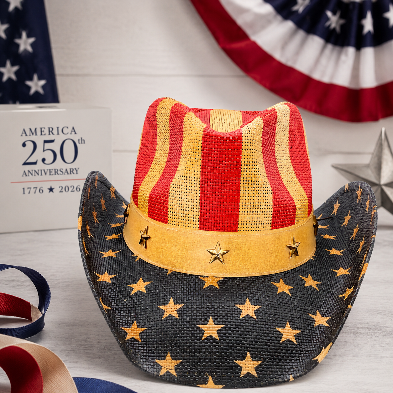 Western America Flag Vintage Cowboy Hat- USA Patriotic Fedora Hat