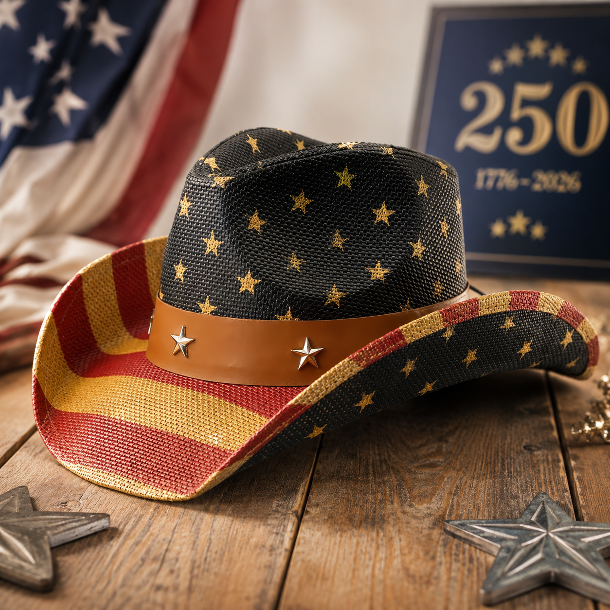 Western America Flag Stars & Stripes Cowboy Hat- USA Patriotic Fedora Hat