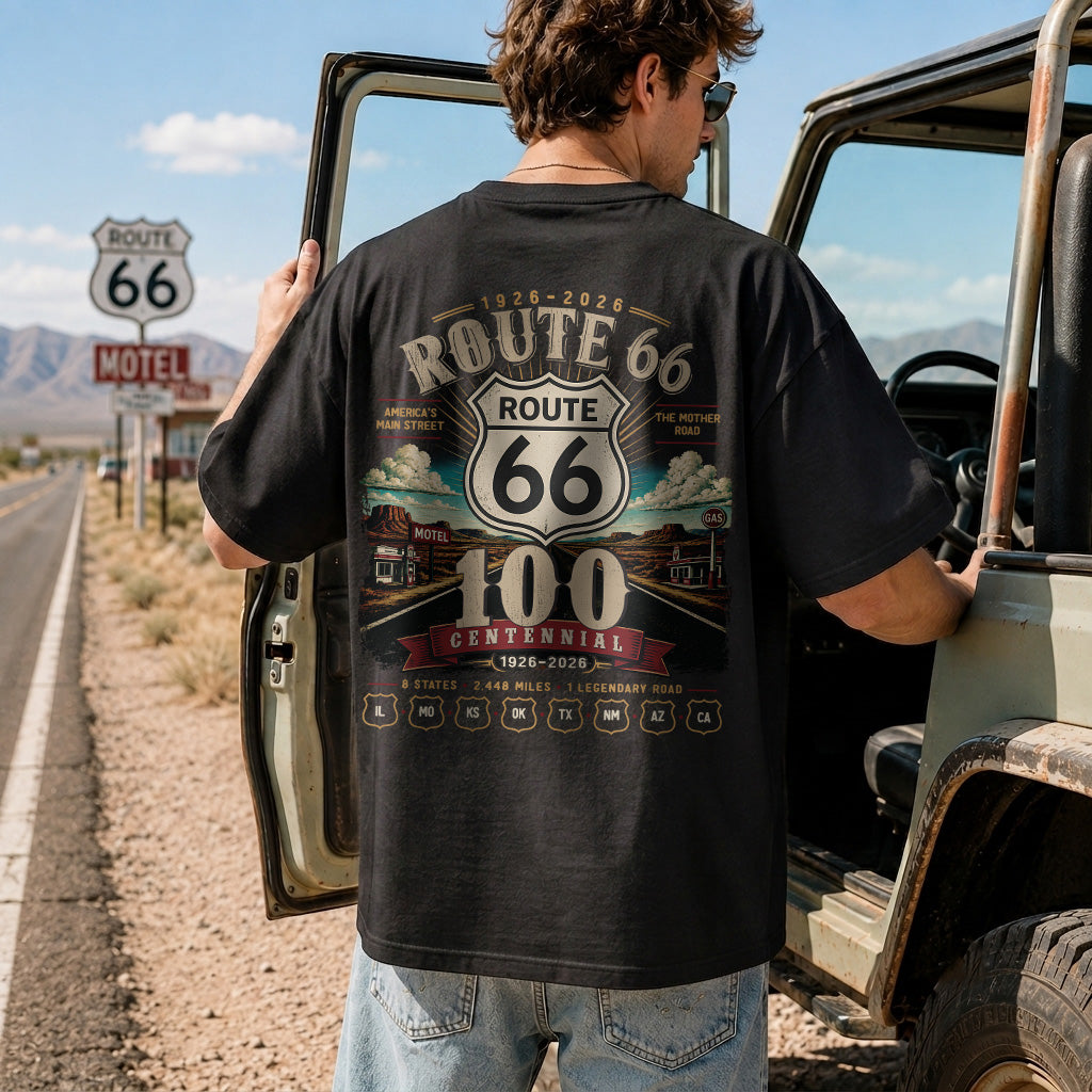 [Two Side] Route 66 Centennial 8 States 2448 Miles Unisex T-Shirt 1926-2026