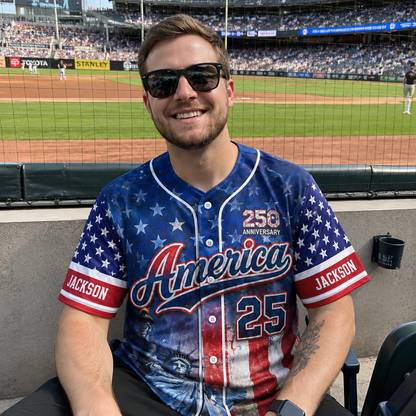 Personalized America Patriotic 250th Anniversary Baseball Jersey Shirt