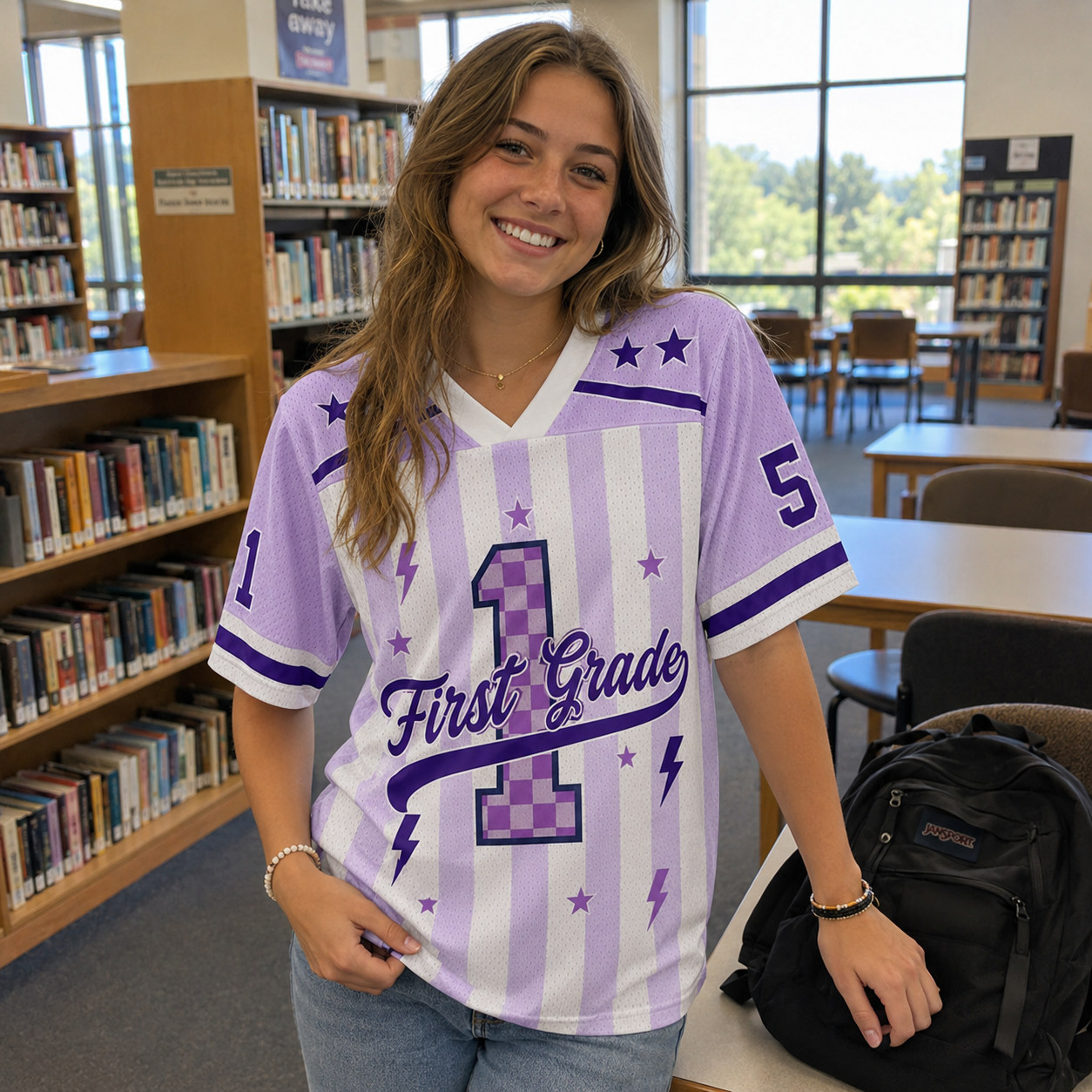 Personalized Grade And Name Preppy Stripes Stars Teacher Mesh Jersey