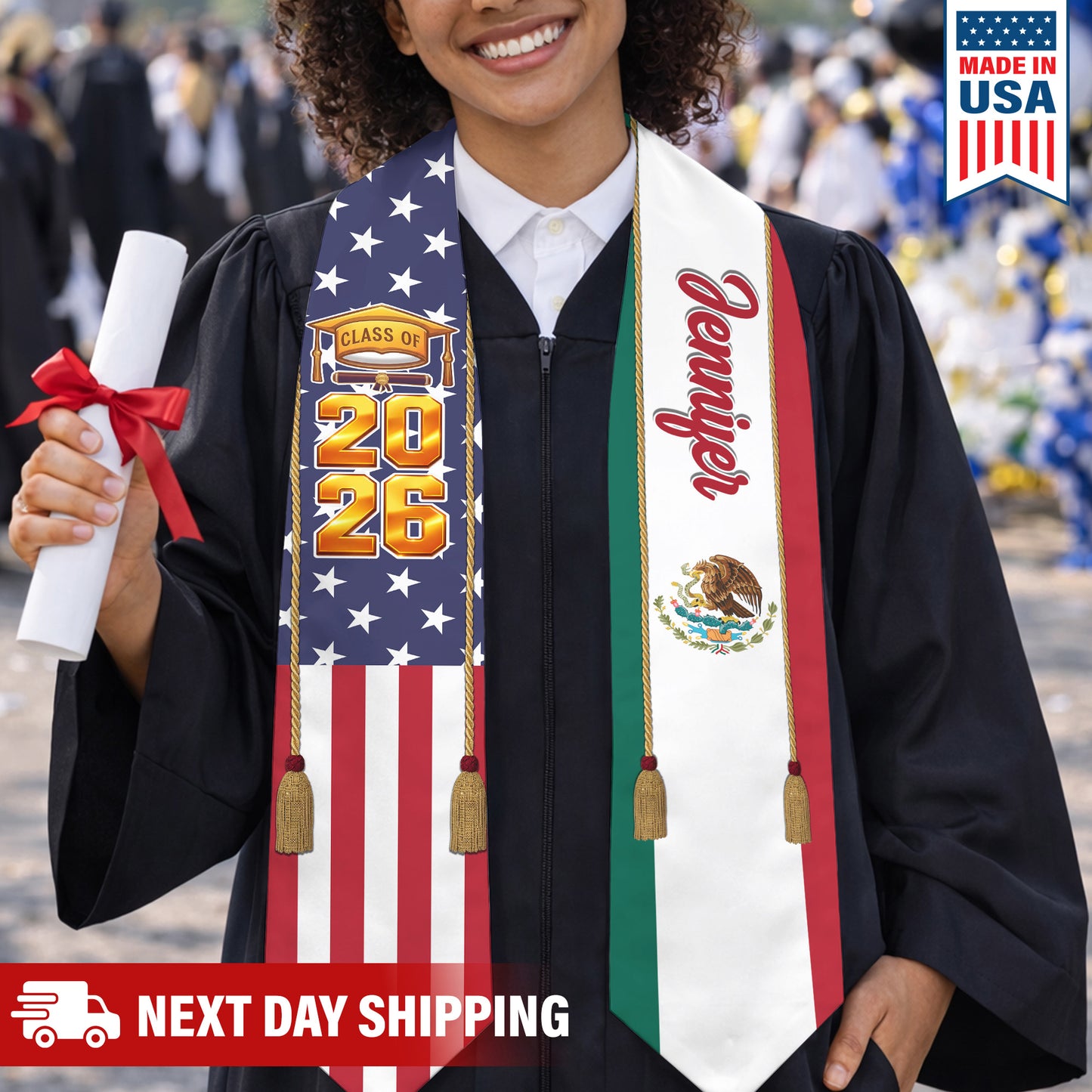 Country Flag Class of 2026 Stoles Sash, Graduation Gift, Senior Gift