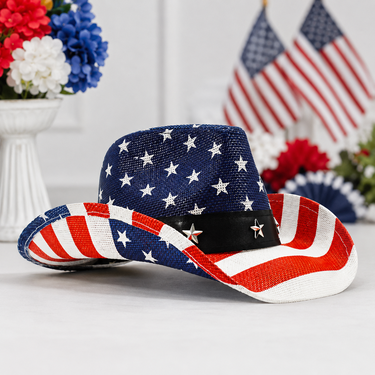 Western America Flag Stars & Stripes Cowboy Hat- USA Patriotic Fedora Hat