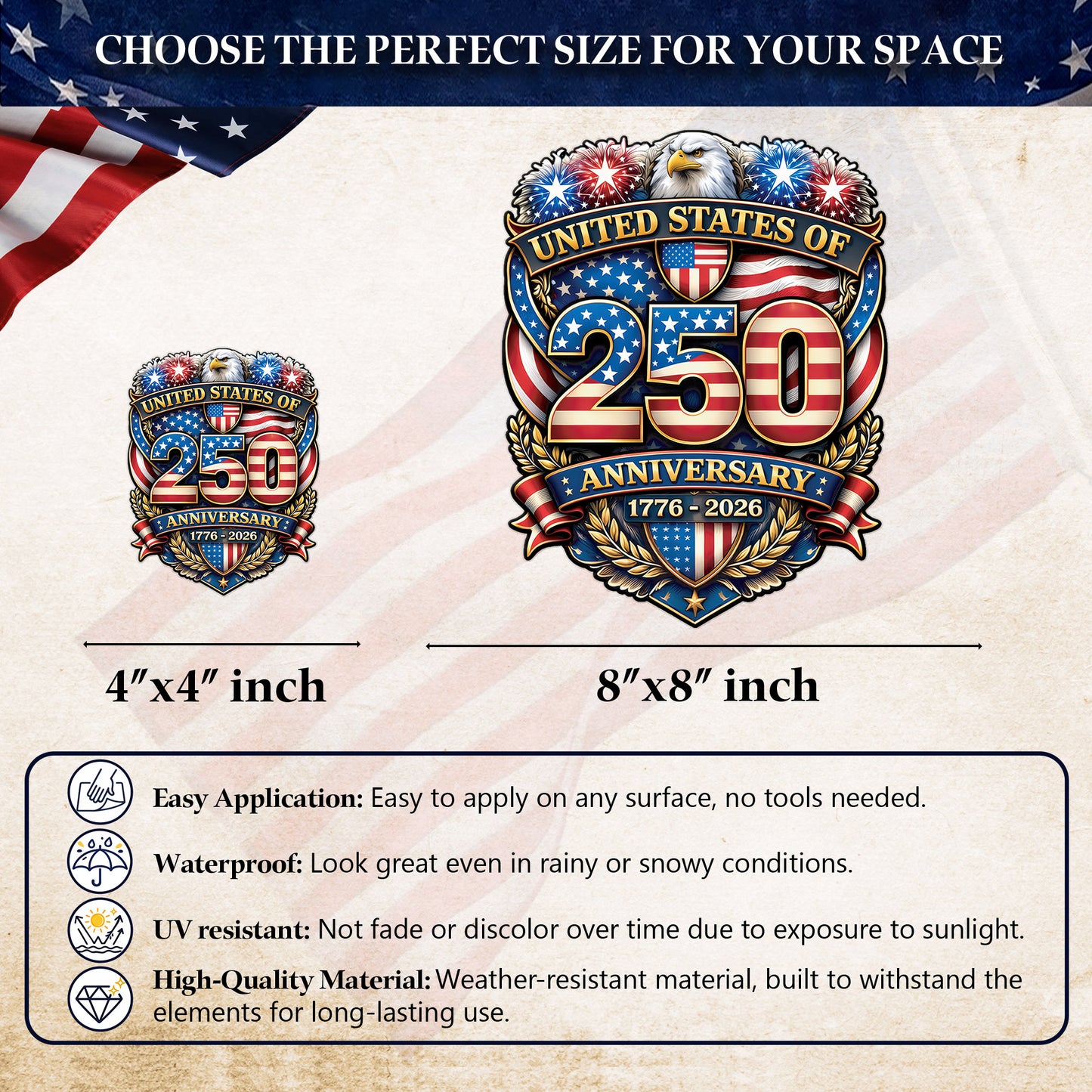 🔥 LIMITED TIME OFFER - USA 250th Anniversary Eagle High Quality UV DTF 3D Decal