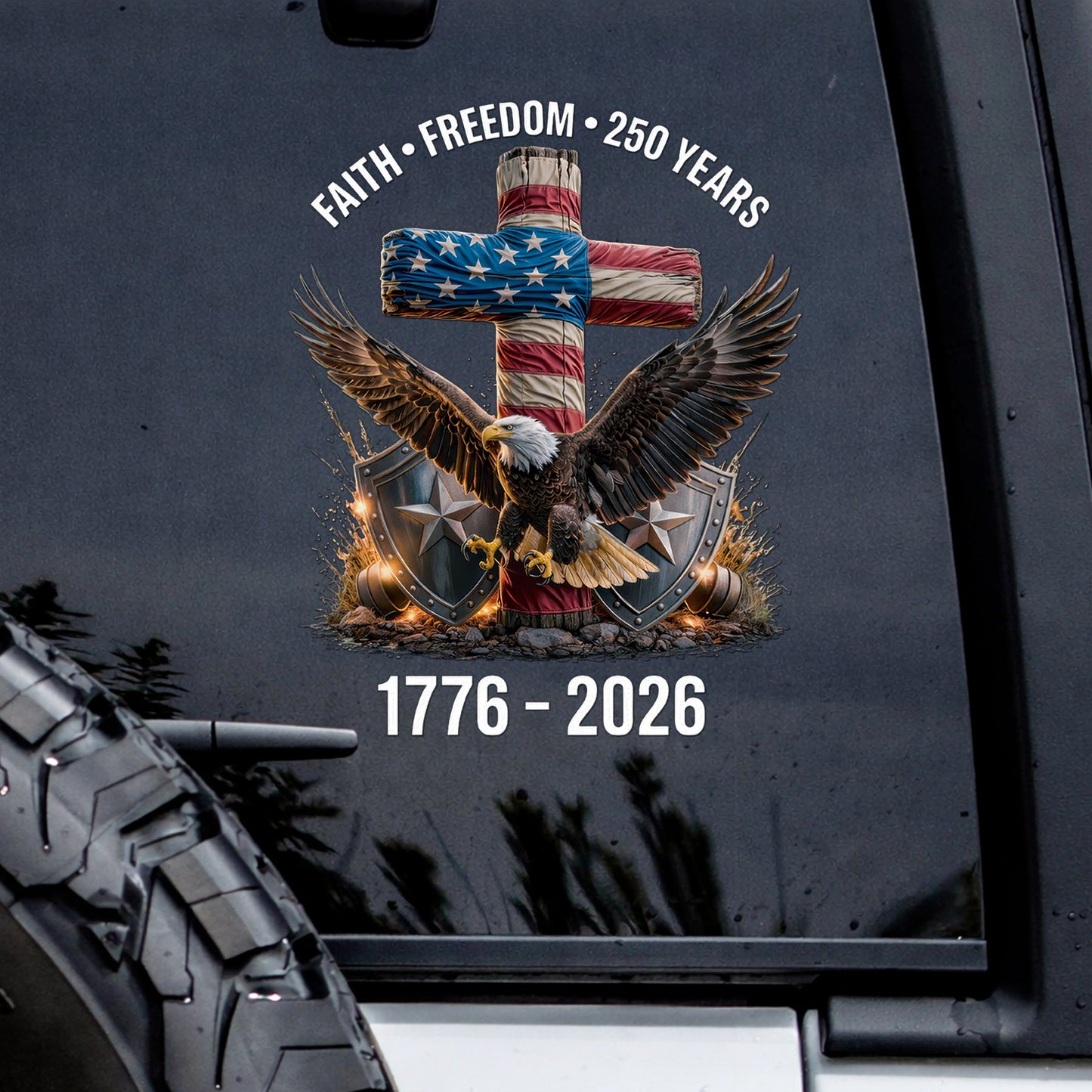 🔥 LIMITED TIME OFFER - Faith Freedom USA Eagle Cross High Quality UV DTF 3D Decal