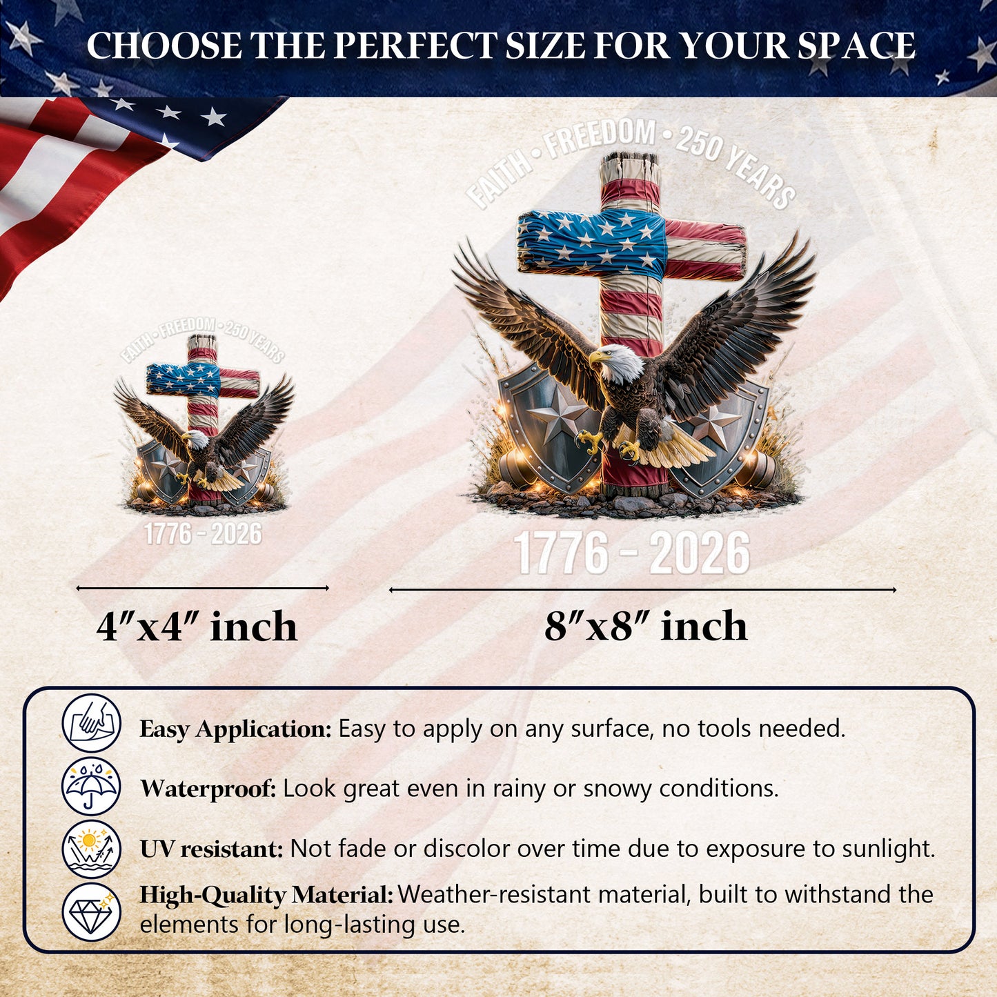 🔥 LIMITED TIME OFFER - Faith Freedom USA Eagle Cross High Quality UV DTF 3D Decal