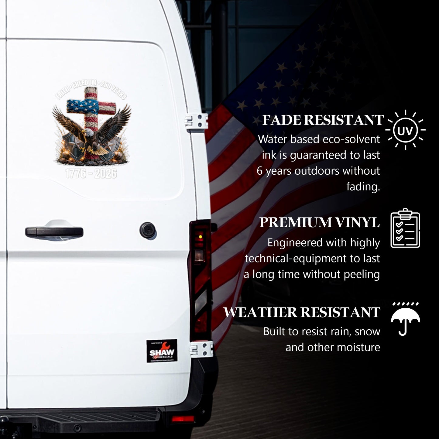 🔥 LIMITED TIME OFFER - Faith Freedom USA Eagle Cross High Quality UV DTF 3D Decal