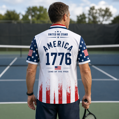 United We Stand America 1776 Polo Shirt - USA Flag Golf Shirt