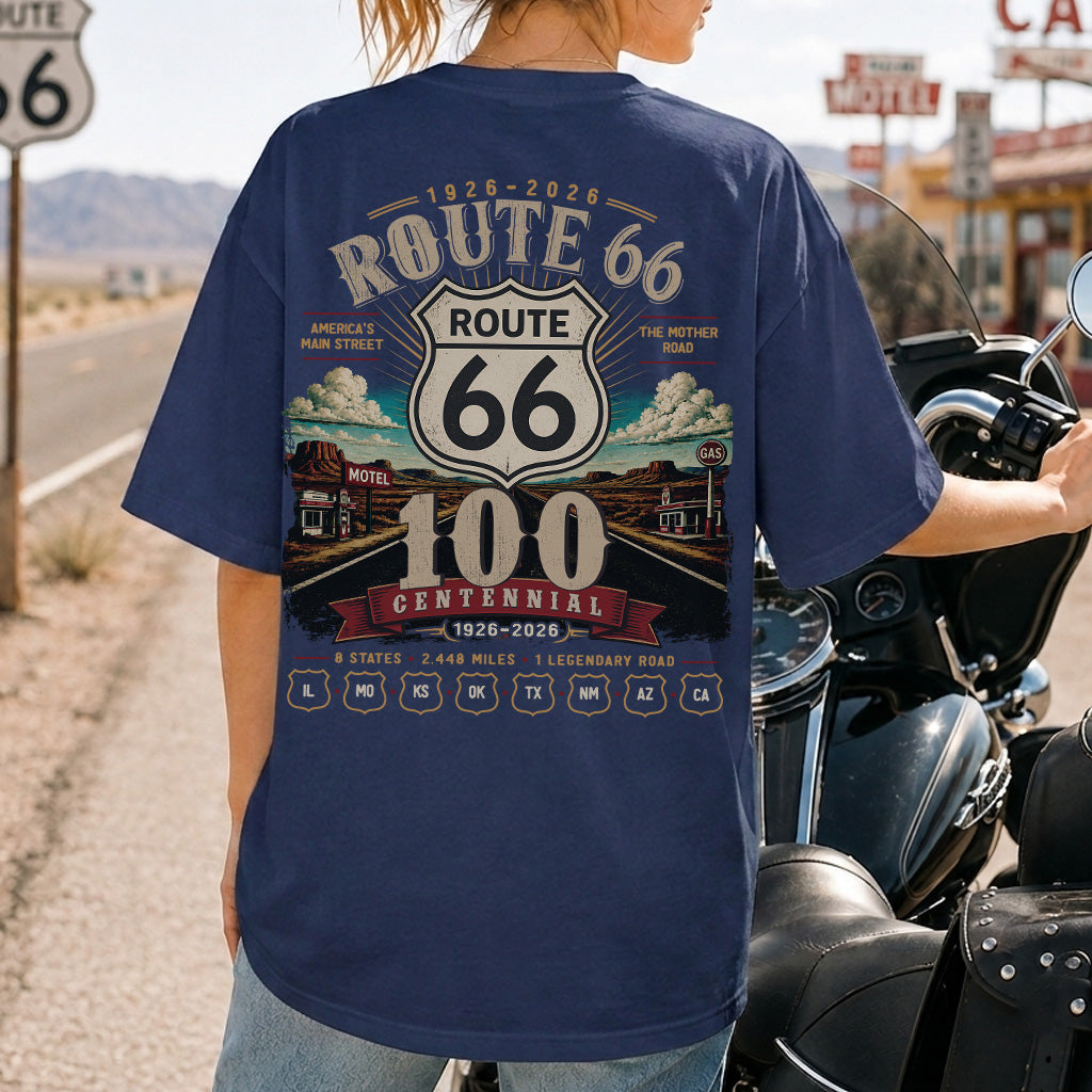[Two Side] Route 66 Centennial 8 States 2448 Miles Unisex T-Shirt 1926-2026