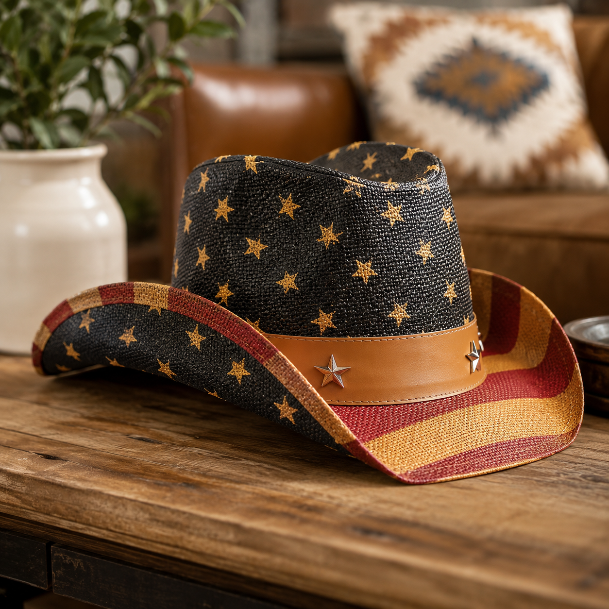 Western America Flag Stars & Stripes Cowboy Hat- USA Patriotic Fedora Hat