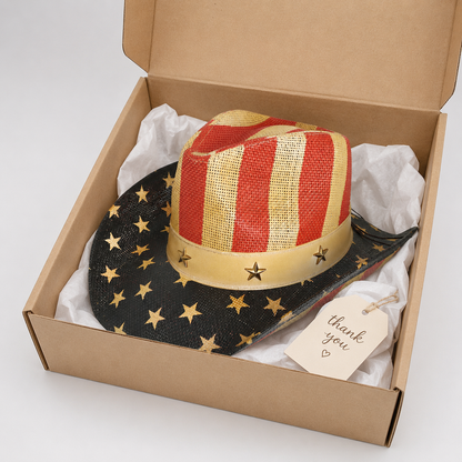 Western America Flag Vintage Cowboy Hat- USA Patriotic Fedora Hat