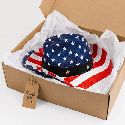 Western America Flag Stars & Stripes Cowboy Hat- USA Patriotic Fedora Hat