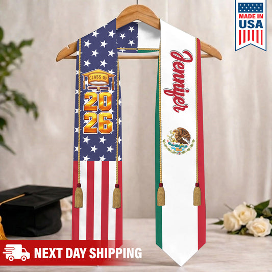 Country Flag Class of 2026 Stoles Sash, Graduation Gift, Senior Gift