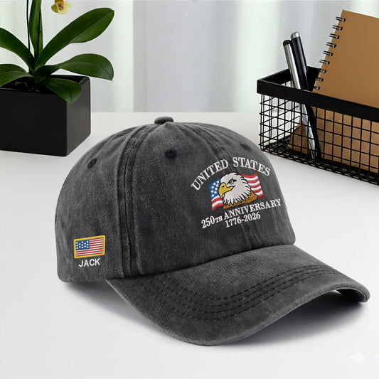 Custom Patriotic United States Embroidered Vintage Washed Baseball Cap | 250th Anniversary Hat