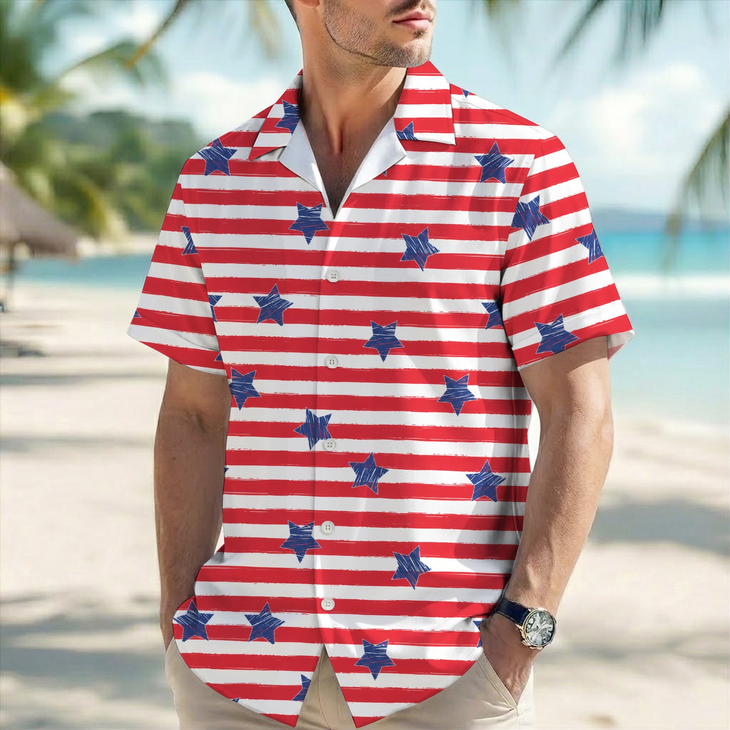 Patriotic American Flag Hawaiian Shirt - Stars & Stripes Aloha Top