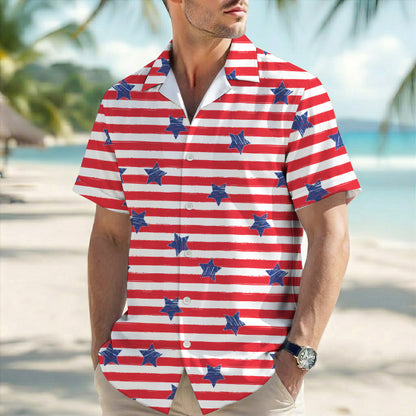 Patriotic American Flag Hawaiian Shirt - Stars & Stripes Aloha Top